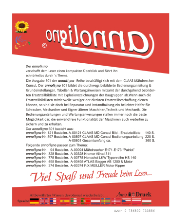 CLAAS Mähdrescher Consul Bild- Bedienungsanleitung & Bild- Ersatzteilliste mit Explosionszeichnungen - annoligno 601